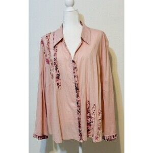 NWT-Lane Bryant Women Size 26-28 Pink Ruffle Floral Detail Shirt Feminine Boho